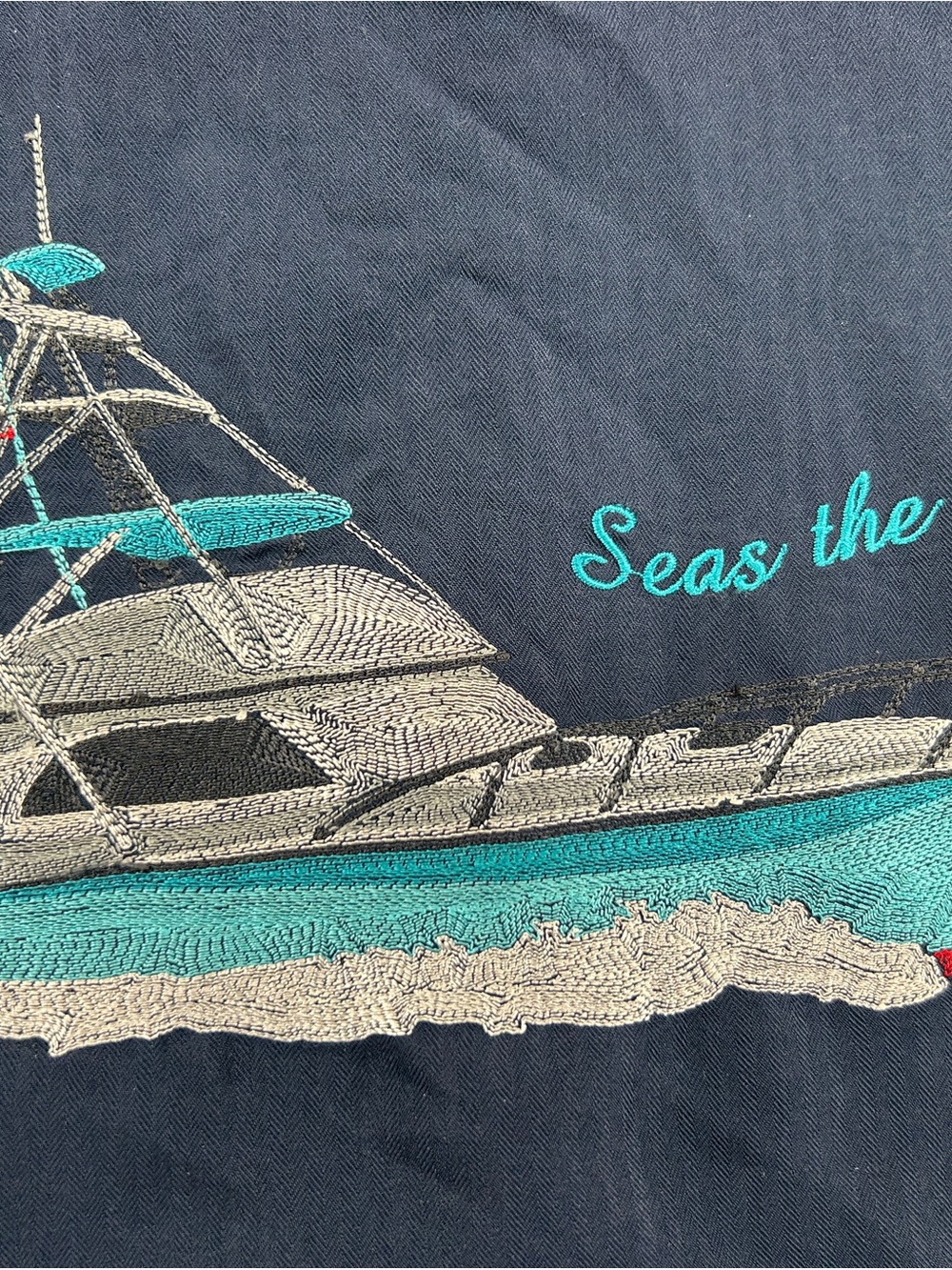 Weekender Luau Edition Shirt Mens M Seas The Day Boat Embroidered Hawaiian